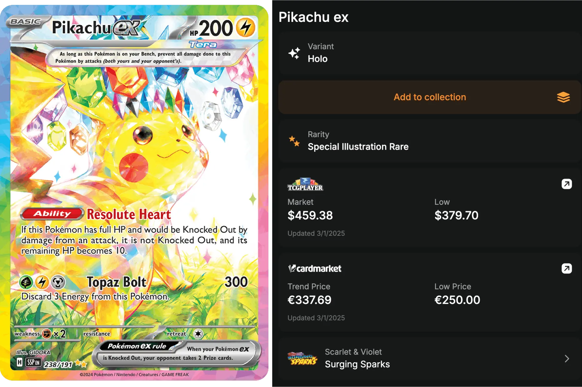 Détail d'une carte Pokémon